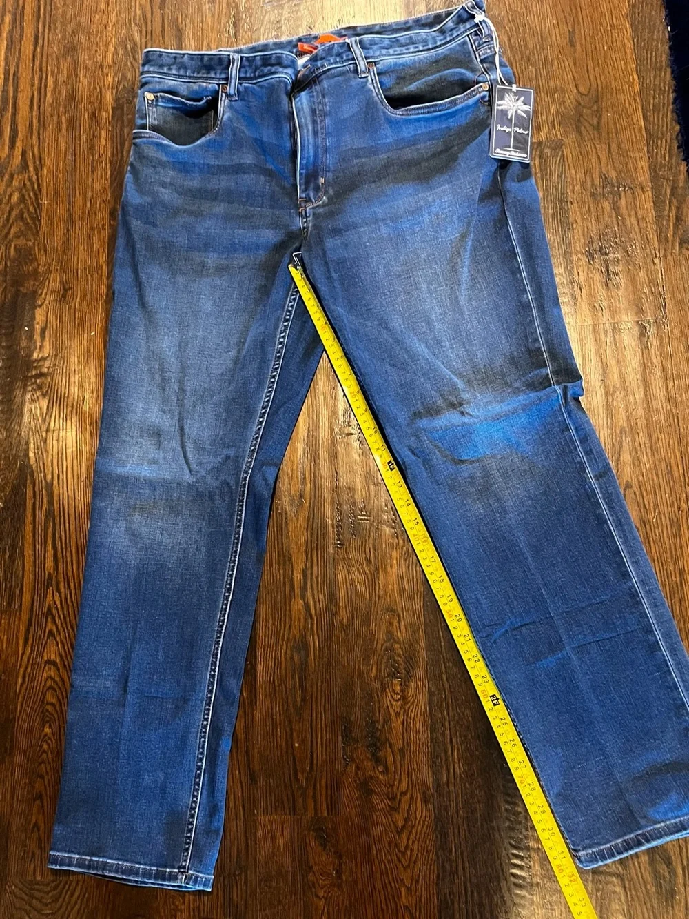 Slim Straight Men's Jeans in Medium Blue Denim. Tommy Bahama Indigo Palms